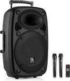 Vonyx Verve46 Powerful Bluetooth Speaker 1000 W, Portable Powered Speaker with Karaoke Microphone, Bluetooth Speaker USB, SD, MP3, AUX, 2 UHF Microphones, Remote Control, Subwoofer 15 Inches, Black