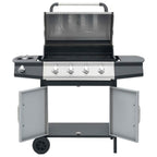 Barbacoa Grill De Gas 4+1 Quemadores Negra Y Plateada Vidaxl