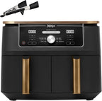 Ninja Foodi MAX Dual Compartment Air Fryer, 9.6L, 6-in-1, No Oil, Max Crisp, Roast, Bake and More, Tongs, 8 Servings, Non-Stick Baskets, Copper & Black, AF400EUCP