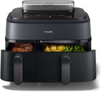 Philips Airfryer 5000 Series Dual Steam Basket - 9L, RapidAir Plus Technology, 19 Functions in 1, 90% Less Fat, Air Steam, 2 Baskets, 2 Sizes, Steam Cooker, Accessories (NA550/00)