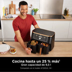 Ninja Foodi MAX Dual Compartment Air Fryer, 9.6L, 6-in-1, No Oil, Max Crisp, Roast, Bake and More, Tongs, 8 Servings, Non-Stick Baskets, Copper & Black, AF400EUCP