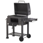 Barbacoa De Carbón Parrilla De Acero Gris Con Tapa Rejilla Ruedas 2 Estantes Termómetro Cenicero Extraíble Jardín Pavlof - Gris