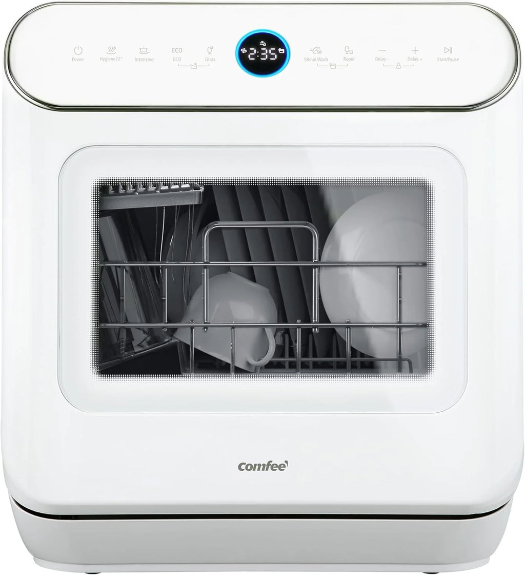 COMFEE Countertop Dishwasher, Mini Desktop Dishwasher with 6 Programs, Steam Wash, Baby Care and Fruit Wash, No Plumbing, Delayed Start, 72 Hours Storage, White