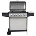 Barbacoa Portátil De Gas Con 6 Zonas Plateada Acero Inoxidable Vidaxl