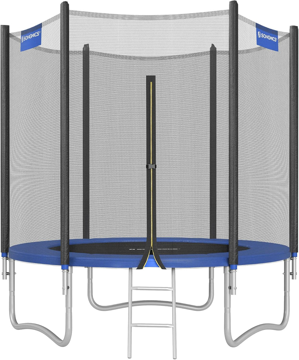 SONGMICS - Children's Outdoor Trampoline Diameter 183/244/305/366/427 cm, External Protection Net, Safety Cushions, Ladder, Straight Post 180 cm High, Steel Frame