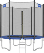 SONGMICS - Children's Outdoor Trampoline Diameter 183/244/305/366/427 cm, External Protection Net, Safety Cushions, Ladder, Straight Post 180 cm High, Steel Frame