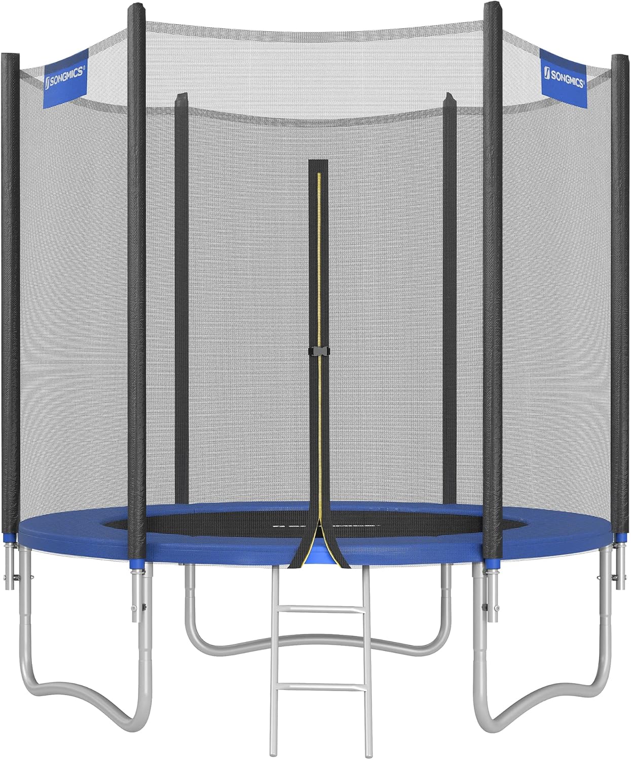 SONGMICS - Children's Outdoor Trampoline Diameter 183/244/305/366/427 cm, External Protection Net, Safety Cushions, Ladder, Straight Post 180 cm High, Steel Frame