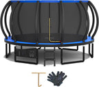 Devoko Cama Elástica Exterior para Niños Ø 228/305/366/427 cm, Trampolín Exterior de Jardín Calabaza Certificado GS con Red Seguridad, Escalera, Capacidad 150 kg