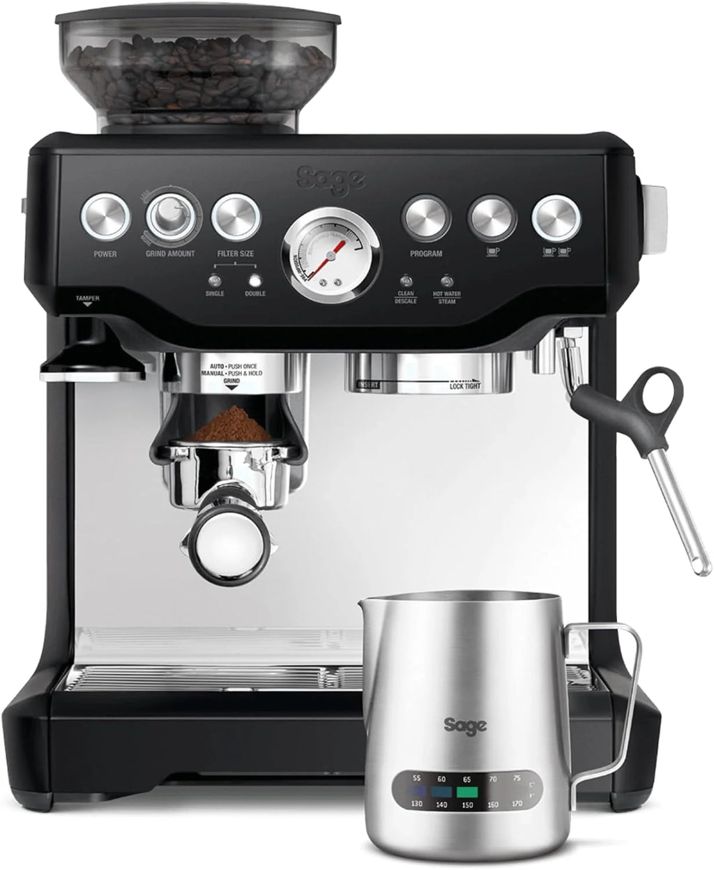 Sage - The Barista Express - Professional Coffee Maker with Manual Milk Frother and Integrated Grinder - Customizable Microfoam - Stainless Steel, Temperature Control Pitcher