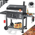 KESSER® Charcoal Grill with Grill Cart with Lid, Wheels, Stainless Steel Handle | Barbecue and Thermometer Charcoal Large BBQ Grill Camping Terrace Garden XXL Black