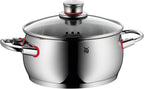 WMF Quaity One 9-Piece Cookware Set, Stainless Steel Suitable for Induction, 1 Low Saucepan 20 cm, 3 Saucepans 16 cm, 20 cm and 24 cm, 1 Saucepan 16 cm with 4 Glass Lids