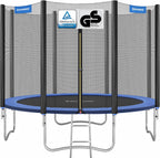 SONGMICS - Children's Outdoor Trampoline Diameter 183/244/305/366/427 cm, External Protection Net, Safety Cushions, Ladder, Straight Post 180 cm High, Steel Frame