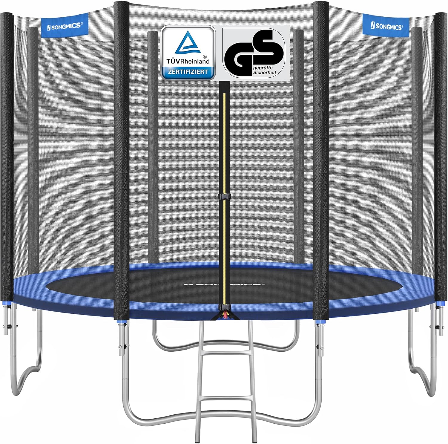 SONGMICS - Children's Outdoor Trampoline Diameter 183/244/305/366/427 cm, External Protection Net, Safety Cushions, Ladder, Straight Post 180 cm High, Steel Frame