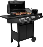 Amig - Fireplus 3+1 8.4 kW gas barbecue - Black stainless steel - Grill with wheels Model GRILL-3F - XXL barbecue with trolley and thermometer - 117x52x103cm - 4 burners and side tray