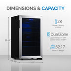 2026 Refrigerador de Vinos Independiente Newair® – 28 Botellas (48 cm), Doble Zona, Acero Inoxidable