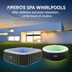 Arebos Whirlpool Inflatable Spa | Hot Tub | 185 x 185 cm | for 6 People | LED Luminous Band | 130 Massage Jets | 910 Litres | Includes Cover | Bubble Massage and Wellness