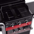 Gas2Coal® Barbacoa híbrida: barbacoa de gas y carbón de tres quemadores, acabado en negro.