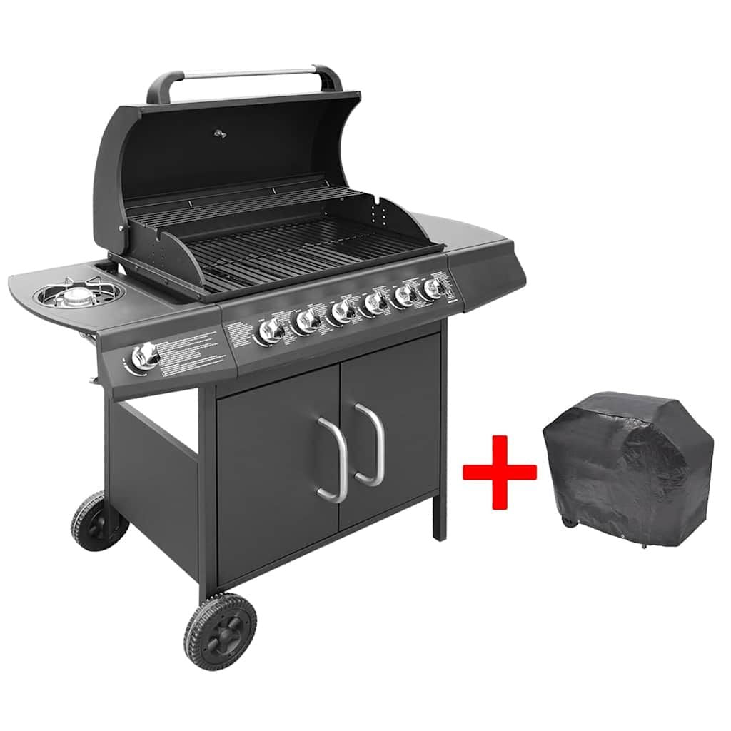 Barbacoa Grill De Gas 6+1 Quemadores Negra Vidaxl