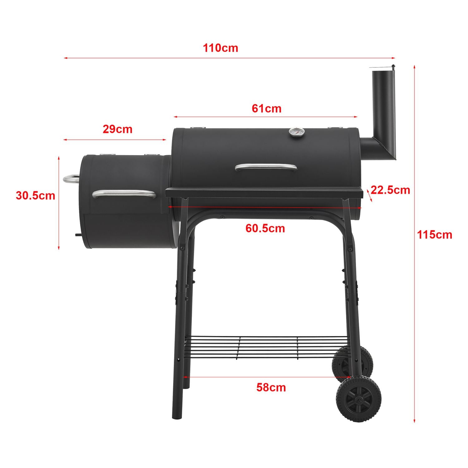 Barbacoa De Carbón Arielli Ahumador 115 X 110 X 64 Cm - Negro [casa.pro]