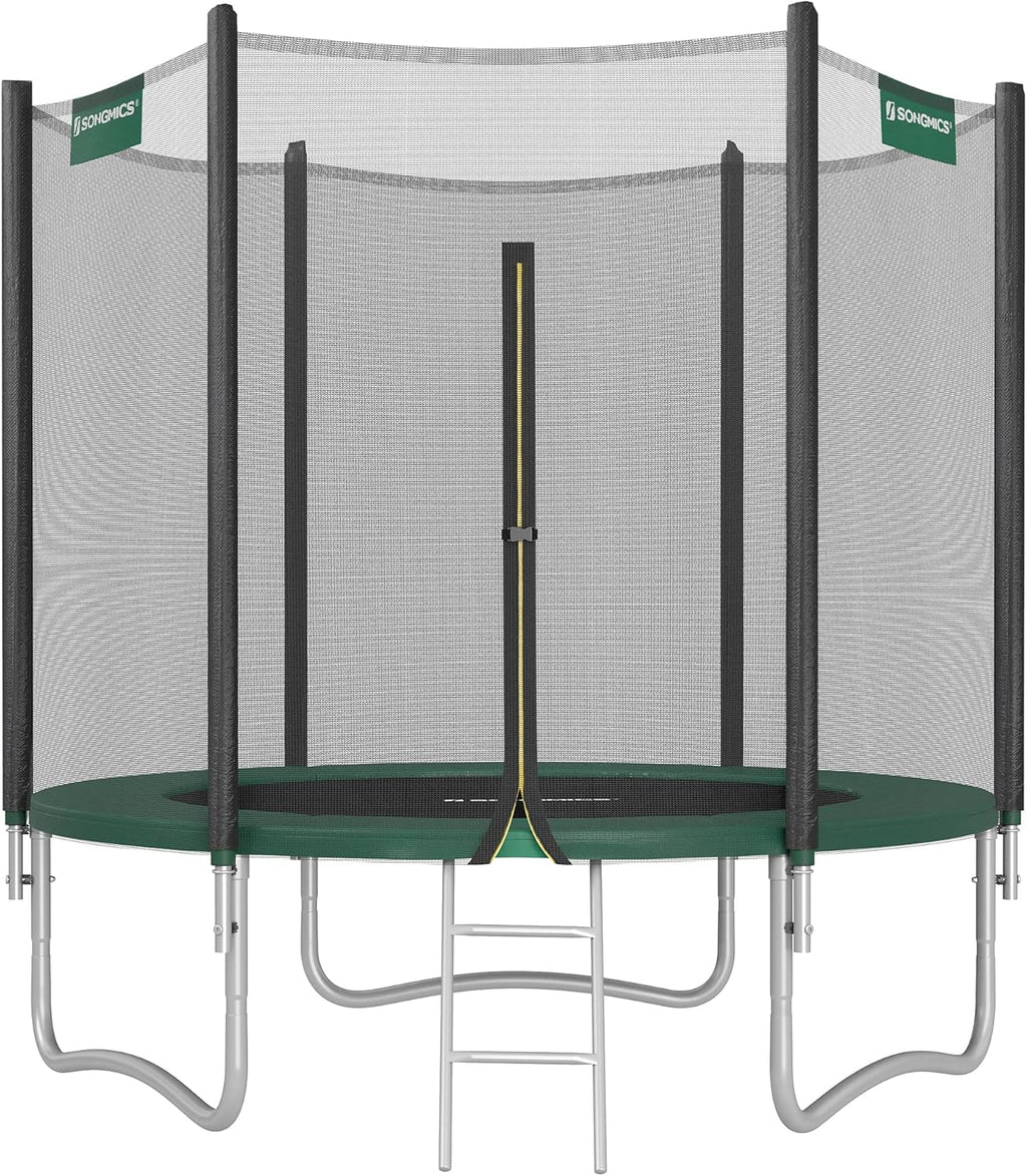 SONGMICS - Children's Outdoor Trampoline Diameter 183/244/305/366/427 cm, External Protection Net, Safety Cushions, Ladder, Straight Post 180 cm High, Steel Frame