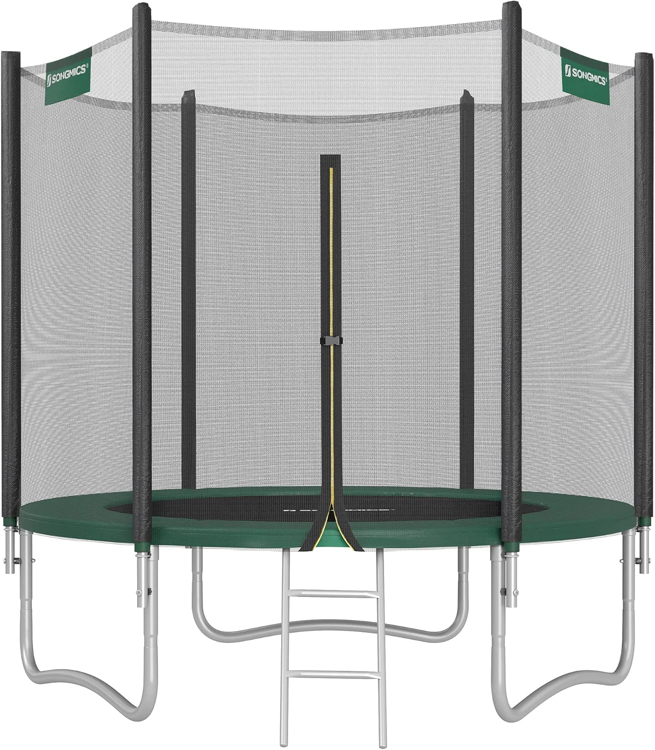 SONGMICS - Children's Outdoor Trampoline Diameter 183/244/305/366/427 cm, External Protection Net, Safety Cushions, Ladder, Straight Post 180 cm High, Steel Frame