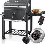 KESSER® Charcoal Grill with Grill Cart with Lid, Wheels, Stainless Steel Handle | Barbecue and Thermometer Charcoal Large BBQ Grill Camping Terrace Garden XXL Black