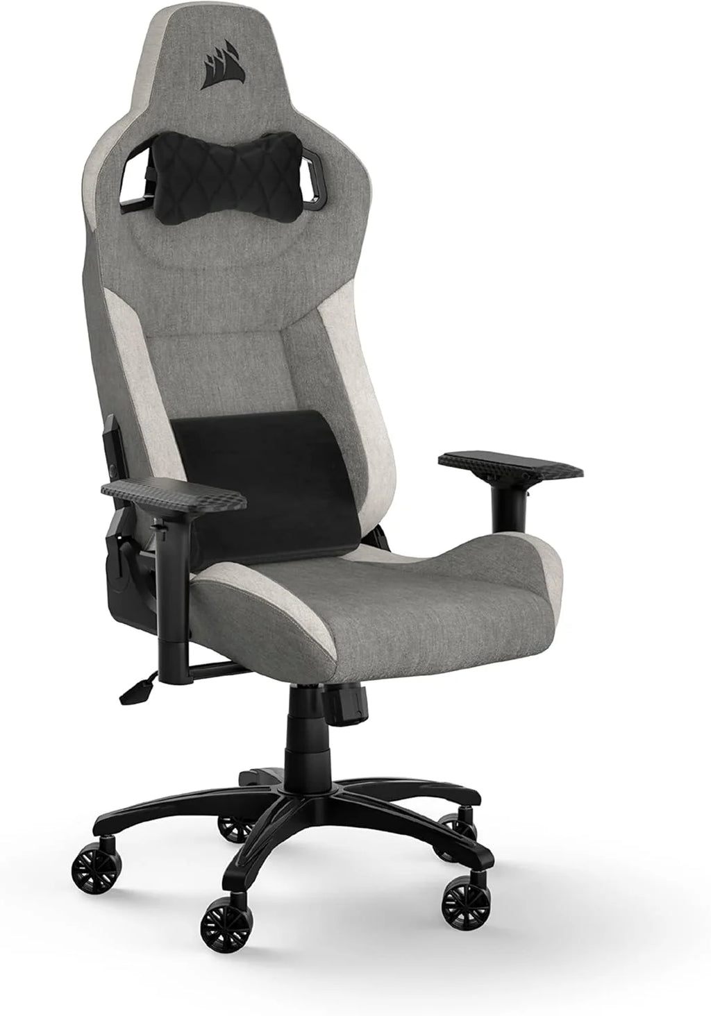 Corsair T3 RUSH Fabric Gaming Chair (2023) – Racing Inspired Design – Soft Fabric Exterior – Padded Neck Pillow and Memory Foam Lumbar Support – Charcoal