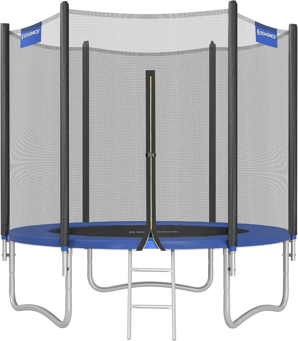 SONGMICS - Children's Outdoor Trampoline Diameter 183/244/305/366/427 cm, External Protection Net, Safety Cushions, Ladder, Straight Post 180 cm High, Steel Frame