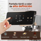 AMZCHEF Espresso Maker with Built-in Grinder 20 Bars – Coffee Machine with 44 Grinding Settings, Milk Steamer, 4 Temperatures, Cold Coffee Function, Stainless Steel, 1.8L Tank