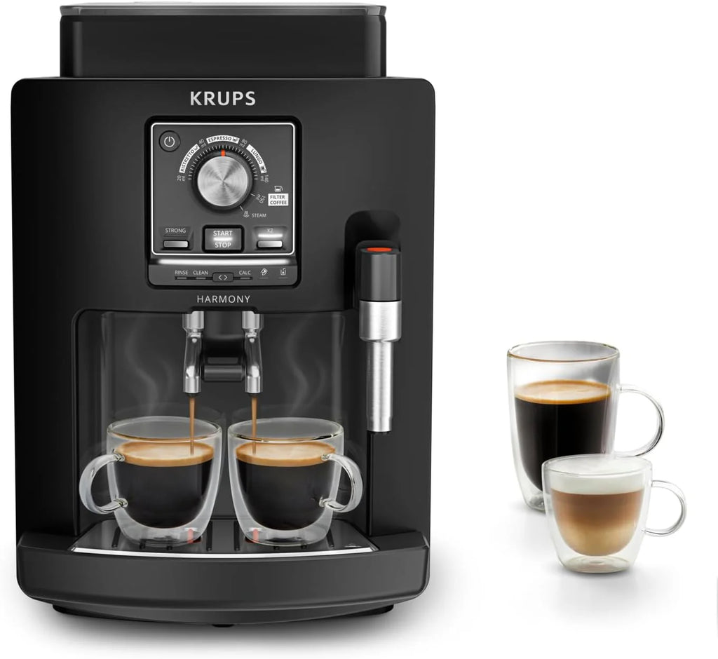Krups Rome, Superautomatic coffee maker, Water tank 1.7 L, 3 temperature levels, 3 intensity levels, 15 bars, Metal conical grinder, Easy control panel, Black, EA810870