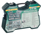 Mannesmann M98430 - Maletín con llaves de vaso y otras herramientas (215 piezas, tamaño: 12x36x51 cm), Color Verde Mannesmann