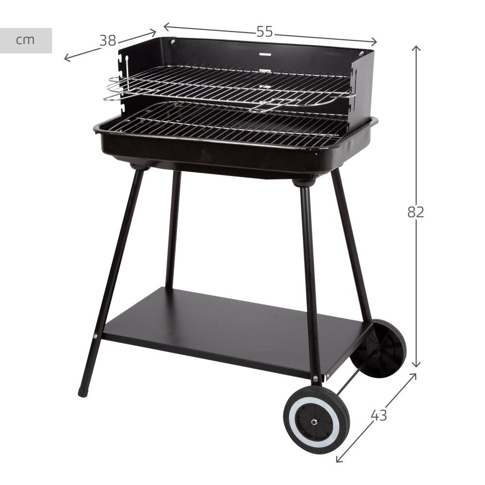 Barbacoa Portátil De Acero 55x43x82 Cm - Aktive. Negro