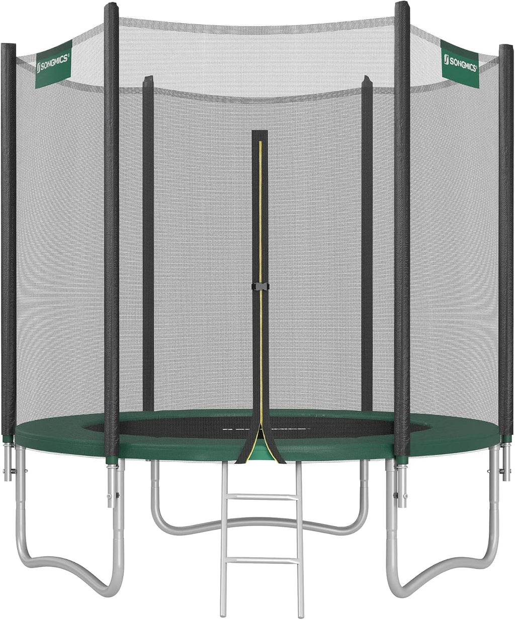 SONGMICS - Children's Outdoor Trampoline Diameter 183/244/305/366/427 cm, External Protection Net, Safety Cushions, Ladder, Straight Post 180 cm High, Steel Frame