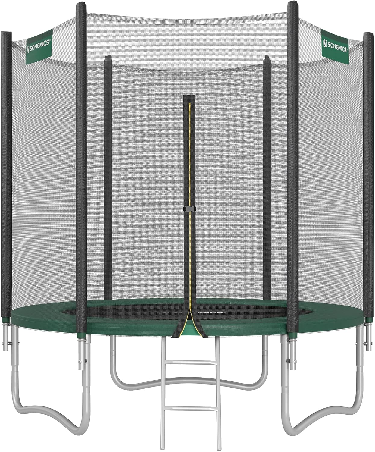 SONGMICS - Children's Outdoor Trampoline Diameter 183/244/305/366/427 cm, External Protection Net, Safety Cushions, Ladder, Straight Post 180 cm High, Steel Frame