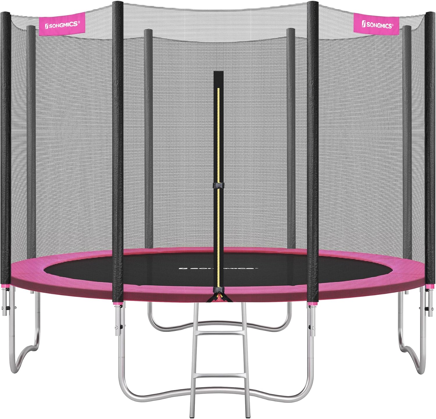SONGMICS - Children's Outdoor Trampoline Diameter 183/244/305/366/427 cm, External Protection Net, Safety Cushions, Ladder, Straight Post 180 cm High, Steel Frame