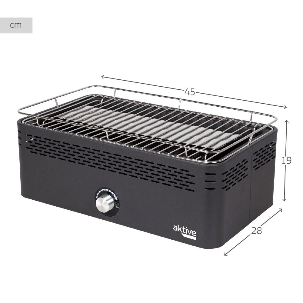 Barbacoa Portátil A Carbón Aktive, Recargable A Pilas , Sin Humo, Medidas 45x28x19cm, Con Proteccion Antigoteo