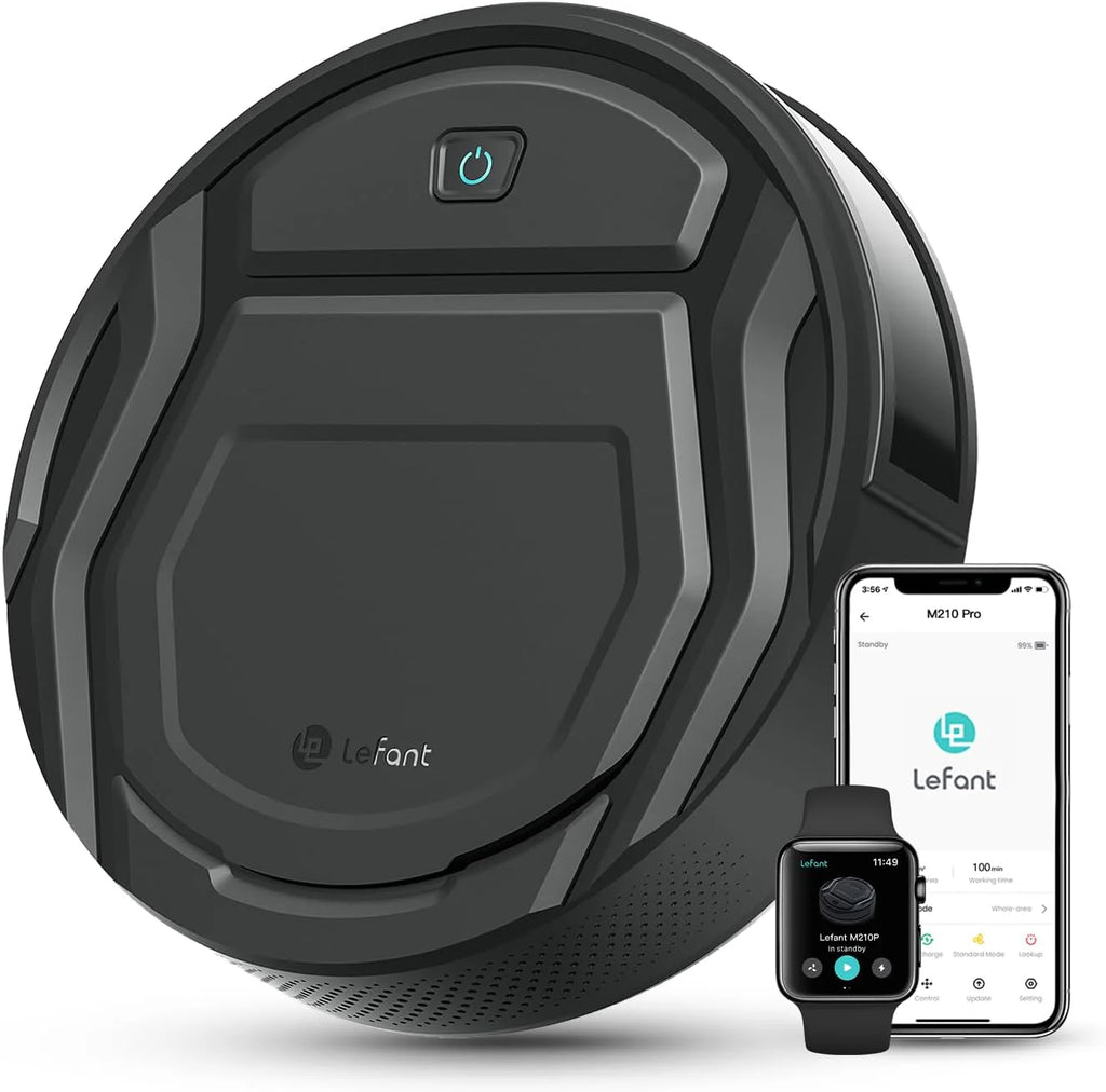 Lefant M210 Pro Robot Vacuum Cleaner, 2200 Pa Suction, 120 Min Autonomy, Tangle-Free Robot Vacuum Cleaner, Thin, Ideal for Pet Hair, Low Hair Carpets, Wi-Fi/App/Alexa, Grey