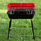 Barbacoa Portátil Carbón Con Cortavientos Y Parrilla Regulable En Altura 42x42x54 Cm - Acero. Negro Y Rojo