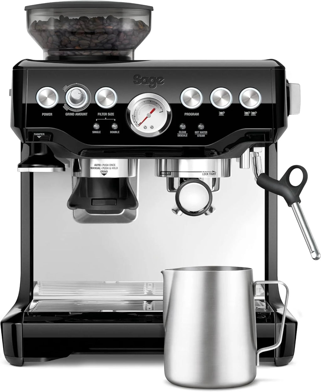 Sage - The Barista Express - Professional Coffee Maker with Manual Milk Frother and Integrated Grinder - Customizable Microfoam - Stainless Steel, Temperature Control Pitcher